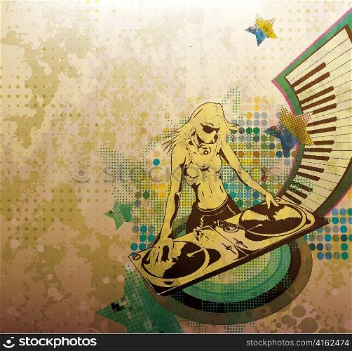 vector dj with turntable music background