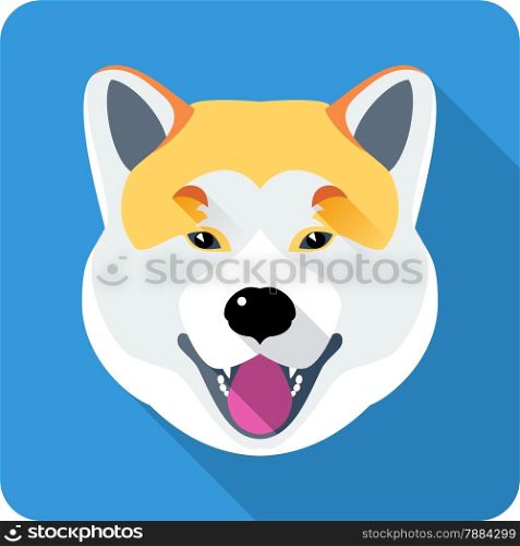Vector dog Akita Inu Japanese breed face icon flat design