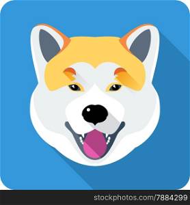 Vector dog Akita Inu Japanese breed face icon flat design