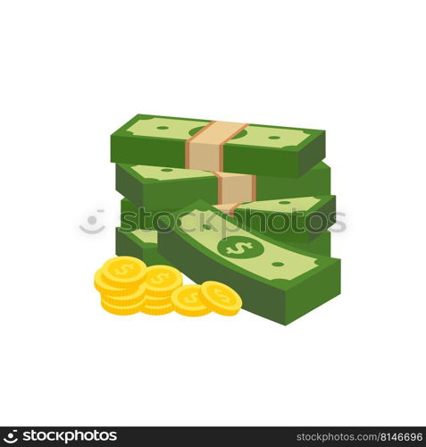 Vector dollar bank note and coin, icon illustrations and vector