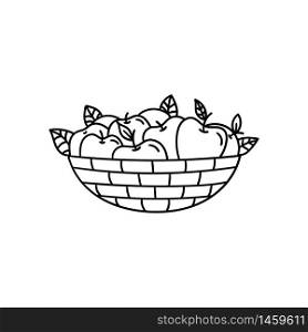 Vector doodle basket with apples. Cooking, cooking utensils, dishes, home items. Hand drawn illustration isolated on white background.