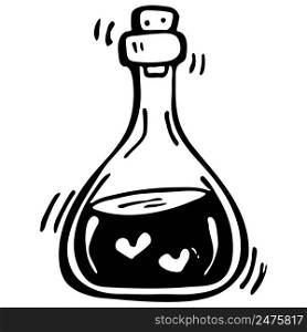 Vector doodle bottle of magic love potion. and drawn illustration.. Vector doodle bottle of magic love potion. and drawn illustration