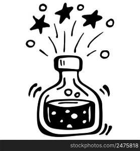 Vector doodle bottle of magic potion. and drawn illustration.. Vector doodle bottle of magic potion. and drawn illustration