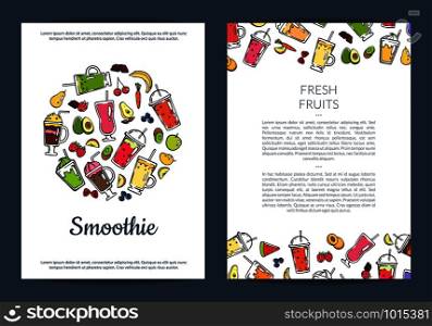 Vector doodle colored smoothie drink card or flyer template illustration. Vector doodle smoothie card or flyer template illustration