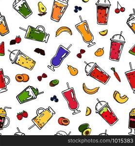 Vector doodle colored smoothie fruits drink pattern or background illustration. Vector doodle smoothie pattern or background illustration