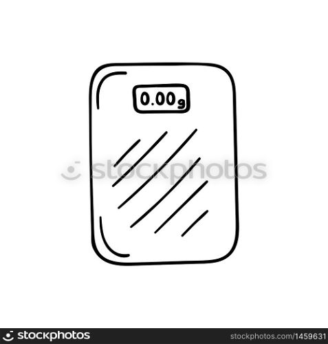Vector doodle electronic kitchen scale. Cooking, kitchen utensils, home elements. hand illustration isolated on white background.