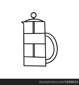 Vector doodle French press. Cooking, kitchen utensils, home elements. Hand doodle illustration isolated on white background.