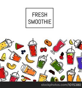 Vector doodle fresh smoothie drink background illustration. Banner with place for text. Vector doodle fresh smoothie drink background illustration