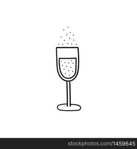 Vector doodle glass of champagne. Cooking, kitchen utensils, home elements. hand illustration isolated on white background.