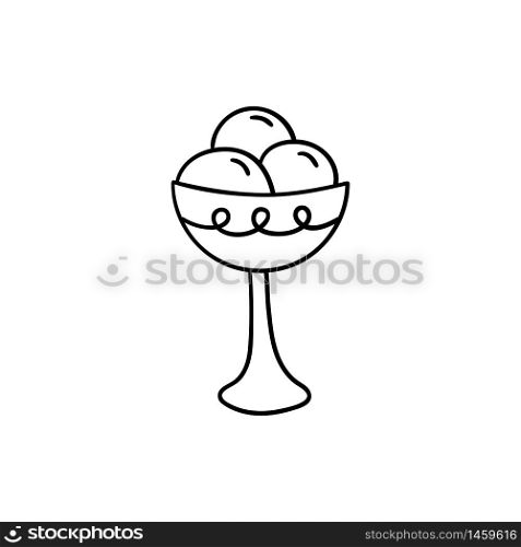 Vector doodle ice cream bowl. Cooking, kitchenware, homemade items, sweets and desserts. Hand drawn illustration isolated on white background