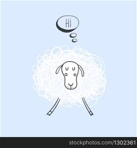 Vector doodle illustration with cute lamb. Hand drawn greeting card with sheep