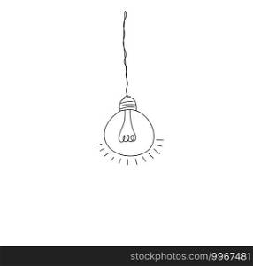 Vector doodle illustration with hanging light bulbs and place for text. Modern hipster sketch style. Element of design for interior sketch, web, poster or banner.. Vector doodle illustration with hanging light bulbs and place for text. Modern hipster sketch style. Element of design for interior sketch, web, poster or banner
