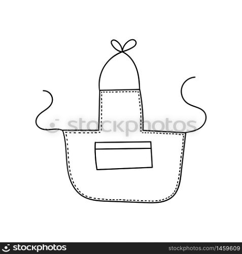 Vector doodle kitchen apron. Cooking, kitchen utensils, home elements. Hand doodle illustration isolated on white background.