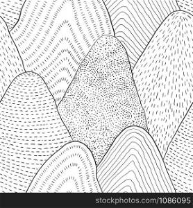Vector Doodle Mountain Winter Landscape Wallpaper. Seamless Pattern. Abstract Background