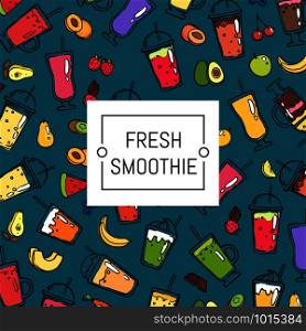 Vector doodle smoothie background and pattern illustration with white tag text. Vector doodle smoothie background and pattern illustration