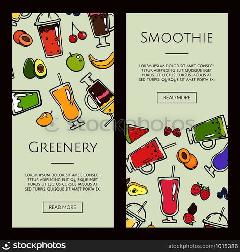 Vector doodle smoothie web banner and colored poster templates illustration. Vector doodle smoothie web banner templates illustration