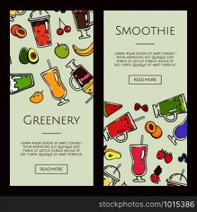 Vector doodle smoothie web banner and colored poster templates illustration. Vector doodle smoothie web banner templates illustration