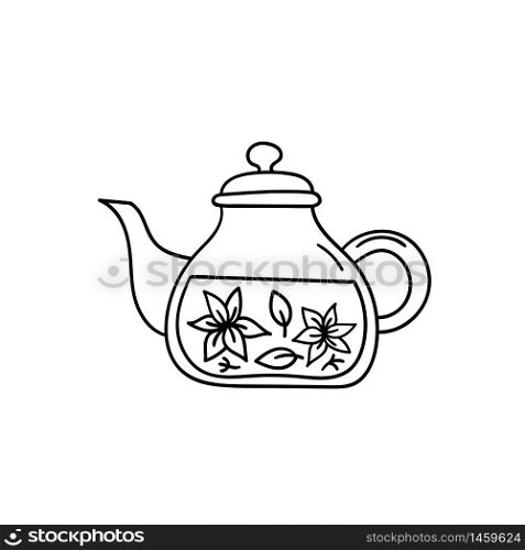 Vector doodle teapot. Cooking, kitchen utensils, home elements. hand illustration isolated on white background.