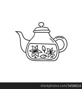 Vector doodle teapot. Cooking, kitchen utensils, home elements. hand illustration isolated on white background.
