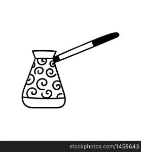 Vector doodle turkish coffee maker. Cooking, kitchen utensils, home elements. hand illustration isolated on white background.