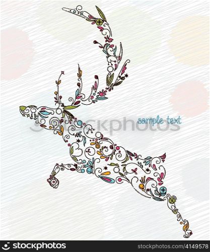 vector doodles christmas greeting card with reindeer
