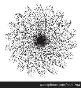 vector dotted swirl pattern. black dots grunge banner isolated on white background. random dot pattern, spiral design, radial swirl texture