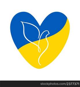 Vector Dove of peace in the heart in blue and yellow colors of the flag of Ukraine. Stop war in Ukraine. The concept of peace. illustration for your design.. Vector Dove of peace in the heart in blue and yellow colors of the flag of Ukraine. Stop war in Ukraine. The concept of peace. illustration for your design