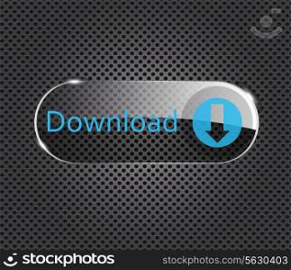Vector download glass button on metal background