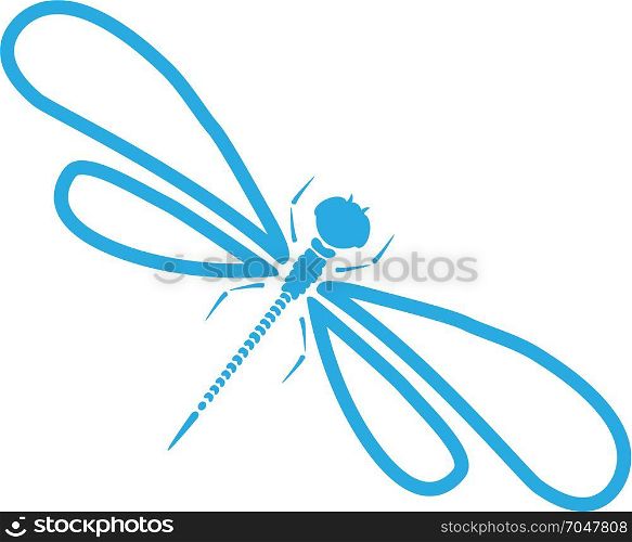 Vector dragon-fly silhouette. Cartoon graphic illustration of damselfly isolated with black and white wings. Sketch insect dragonfly. Dragonfly blue silhouette. Cartoon graphic illustration of damselfly isolated with light-blue and white wings. Sketch vector insect