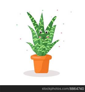 Vector drawing. Isolated vector illustration. Plant floral design.. kawaii cactus in a pot emotions surprise