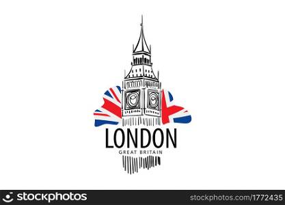 Vector drawing of Big Ben in London on a white background.. Vector drawing of Big Ben in London on a white background