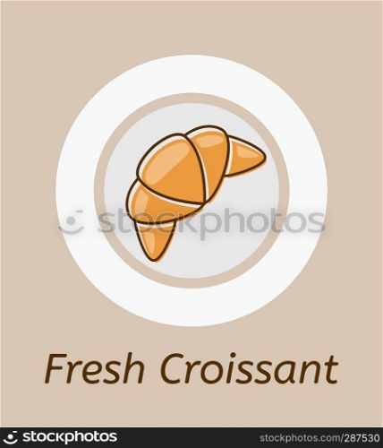 vector drawing of croissant and plate icon. french food breakfast pastry symbol. croissant bakery design on brown background