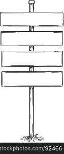 Vector drawing of four empty blank sign boards