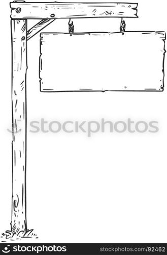 Vector drawing of hanging empty blank wooden sign board