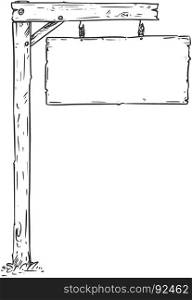 Vector drawing of hanging empty blank wooden sign board