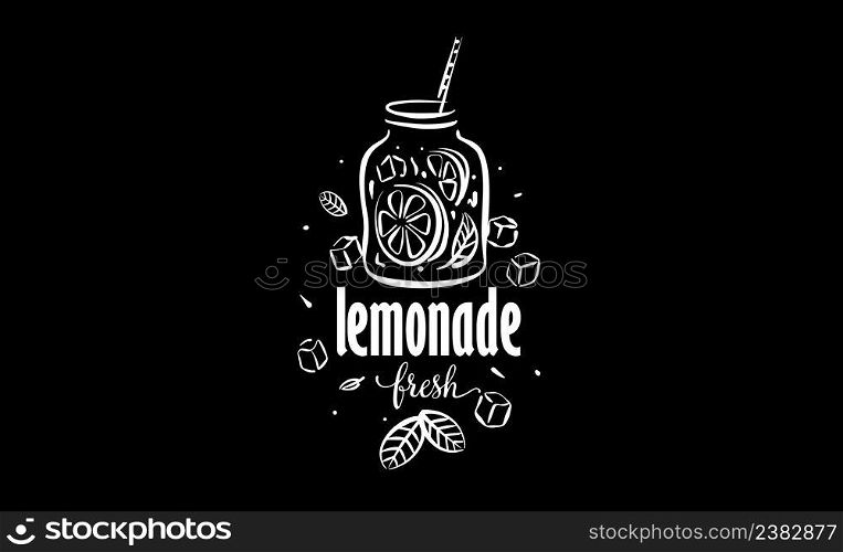 Vector drawing of lemonade on a black background.. Vector drawing of lemonade on a black background