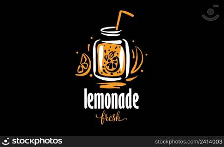 Vector drawing of lemonade on a black background.. Vector drawing of lemonade on a black background