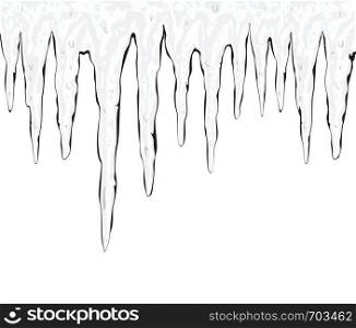 vector drawing of melting icicles and snow on white background, spring season design
