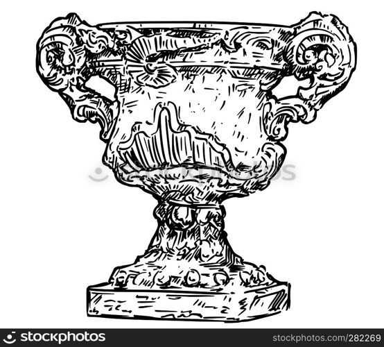 Vector drawing of old ornamental antique garden goblet or vase made from stone.. Drawing of Old Antique Ornamental Stone Goblet or Vase