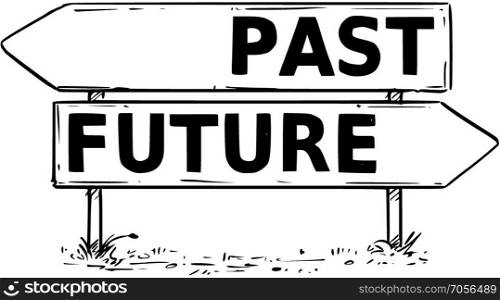Vector drawing of past or future business decision traffic arrow sign.
