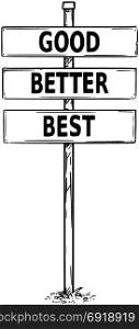 Vector drawing of sign boards with good,better, best business text.