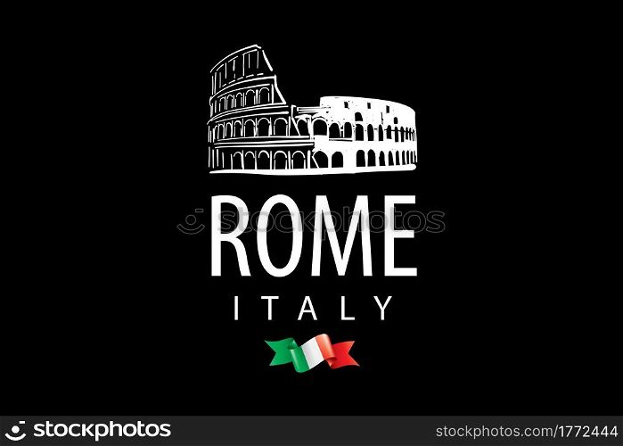 Vector drawing of the Colosseum in Rome on a black background.. Vector drawing of the Colosseum in Rome on a black background