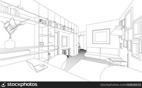 Vector drawing of the interior. Line drawing of the interior on a white background