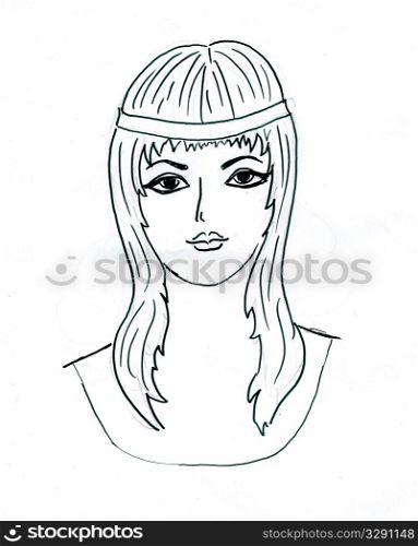 vector drawing of the young girl