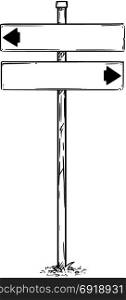 Vector drawing of two way arrow empty blank traffic road sign.