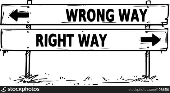 Vector drawing of wrong or right way road block arrow sign.