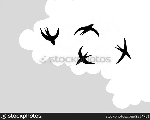 vector drawing swallow flying to sky