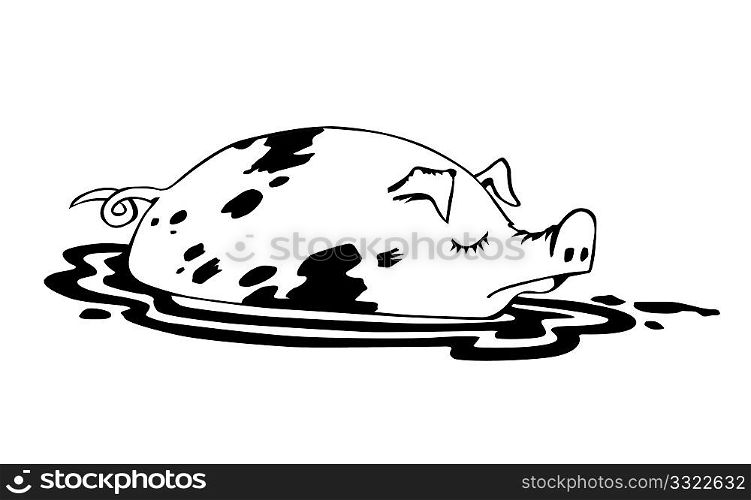 vector drawing to pigs in dirt on white background