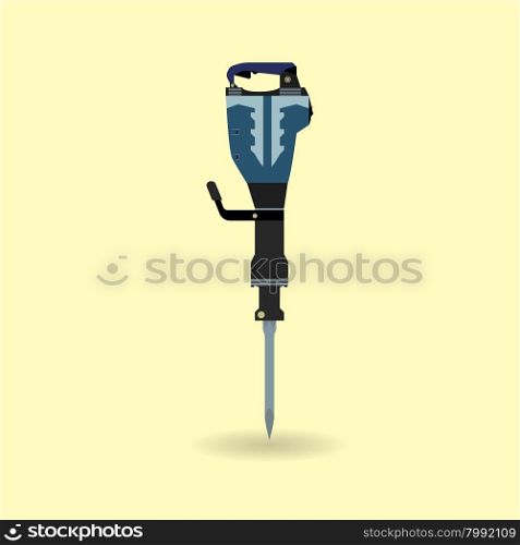 Vector drawing working tool jackhammer, flat style, the work in the mine,construction,road