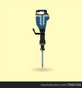 Vector drawing working tool jackhammer, flat style, the work in the mine,construction,road
